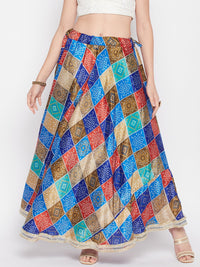Thumbnail for Wahe-NOOR Multicoloured Tie & Dye Bandhani Printed Chinon Skirt