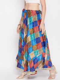 Thumbnail for Wahe-NOOR Multicoloured Tie & Dye Bandhani Printed Chinon Skirt
