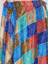 Thumbnail for Wahe-NOOR Multicoloured Tie & Dye Bandhani Printed Chinon Skirt