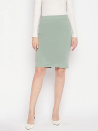 Thumbnail for Wahe-NOOR Pista Green Solid Pencil Skirt