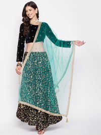 Thumbnail for Wahe-NOOR Rama Green Sequinned Net Dupatta
