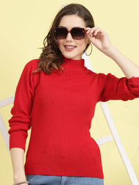 Thumbnail for Wahe-NOOR Solid High neck Full Sleeve Woolen Casual Top (Pack of 2)