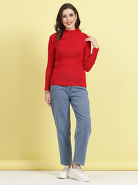 Thumbnail for Wahe-NOOR Solid High neck Full Sleeve Woolen Casual Top (Pack of 2)