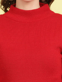 Thumbnail for Wahe-NOOR Solid High neck Full Sleeve Woolen Casual Top (Pack of 2)