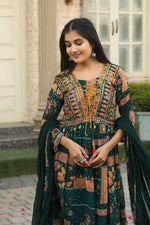 Thumbnail for Preksha Creation Georgette Women Suit Set With Intricate Hand Embroidery With Dupatta And Bottom - Green - Distacart