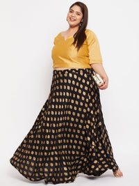 Thumbnail for Wahe-NOOR Black Printed Flared Rayon Skirt