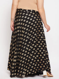 Thumbnail for Wahe-NOOR Black Printed Flared Rayon Skirt