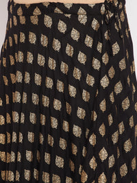Thumbnail for Wahe-NOOR Black Printed Flared Rayon Skirt