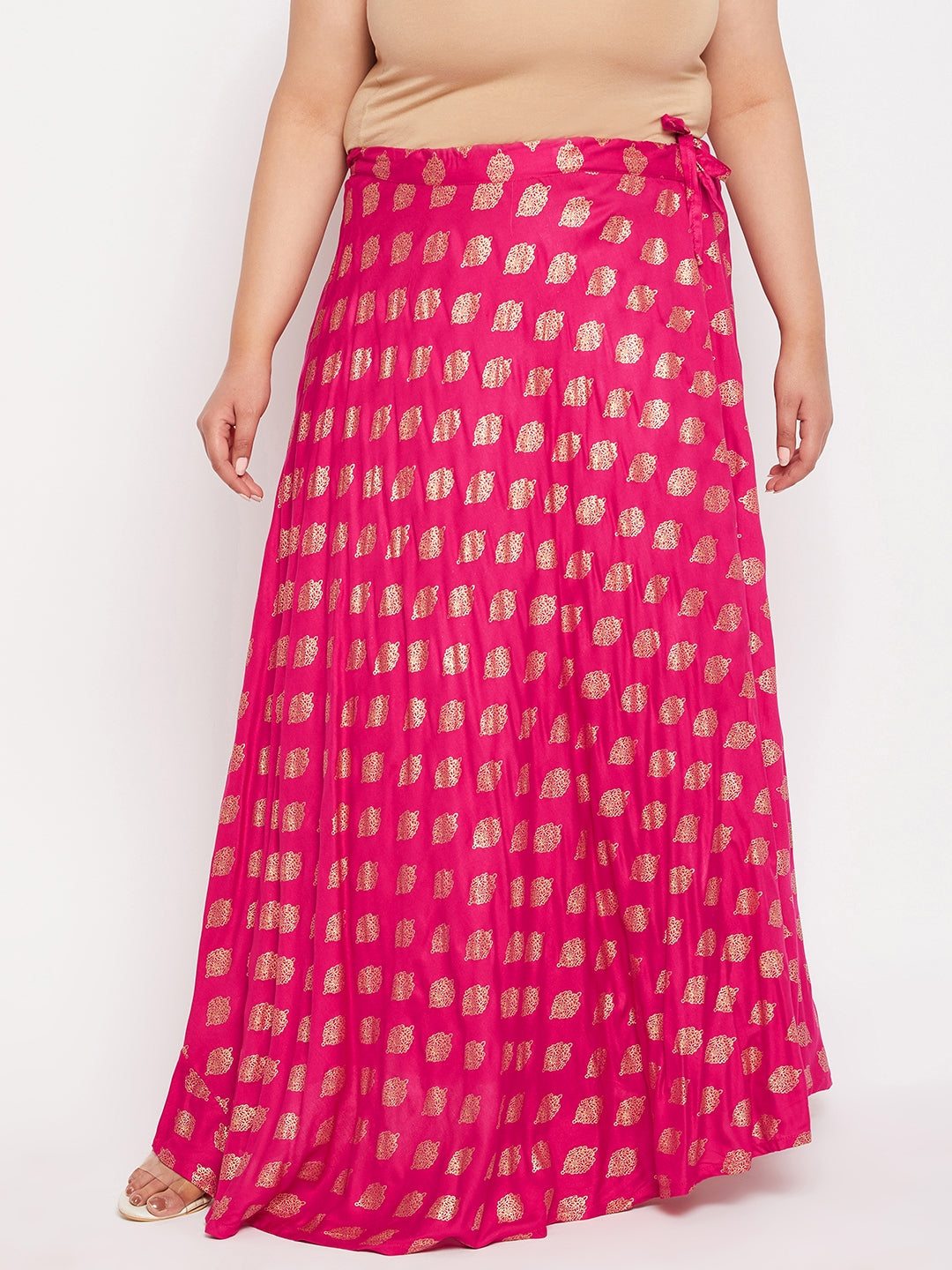Wahe-NOOR Magenta Printed Flared Rayon Skirt