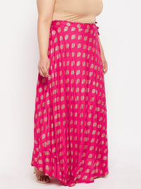 Thumbnail for Wahe-NOOR Magenta Printed Flared Rayon Skirt