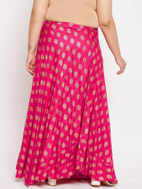 Thumbnail for Wahe-NOOR Magenta Printed Flared Rayon Skirt