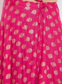 Thumbnail for Wahe-NOOR Magenta Printed Flared Rayon Skirt