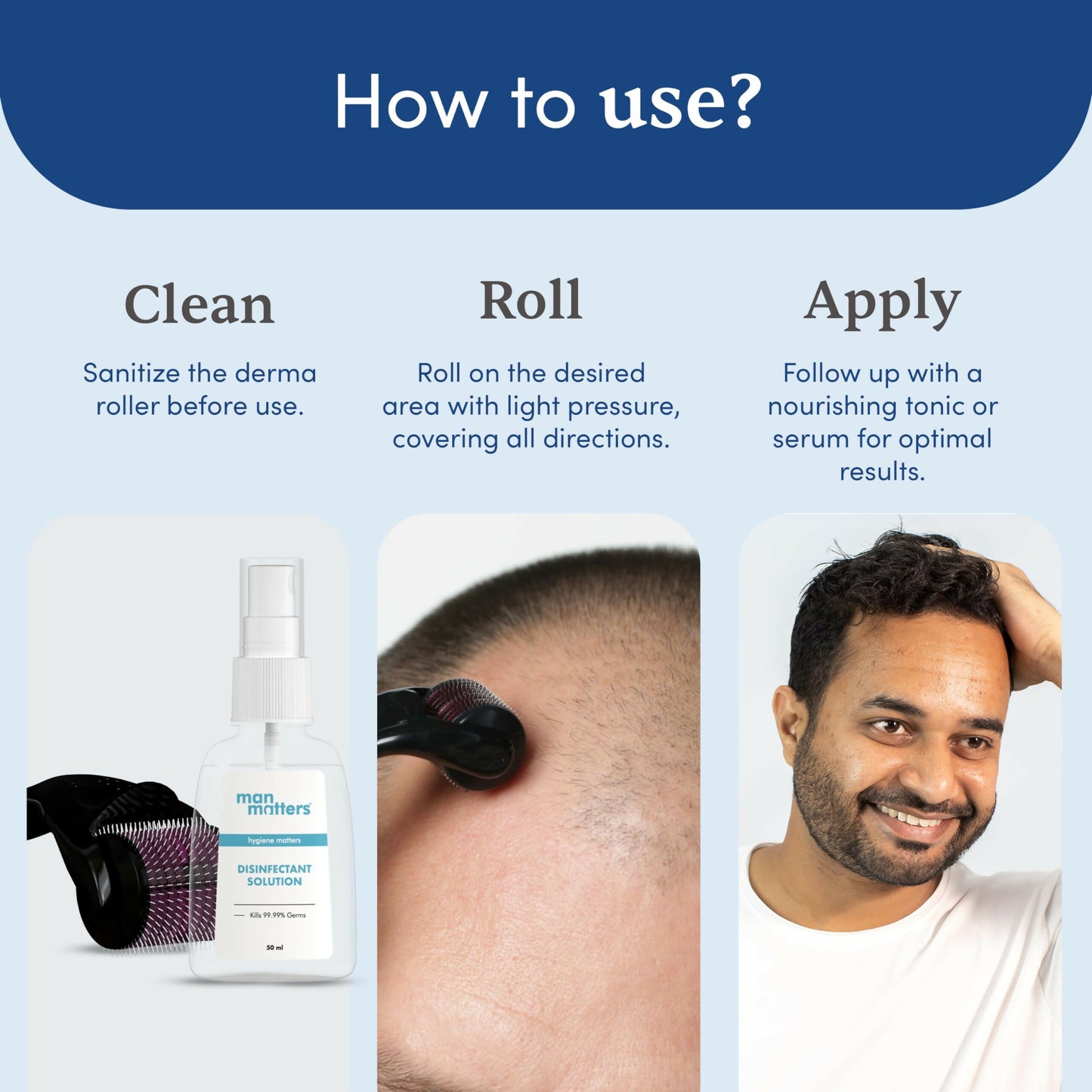 Man Matters Derma Roller 1.00 mm With 540 Titanium Alloy Needles - Promotes Beard Growth & Reduces Acne Scars - Distacart