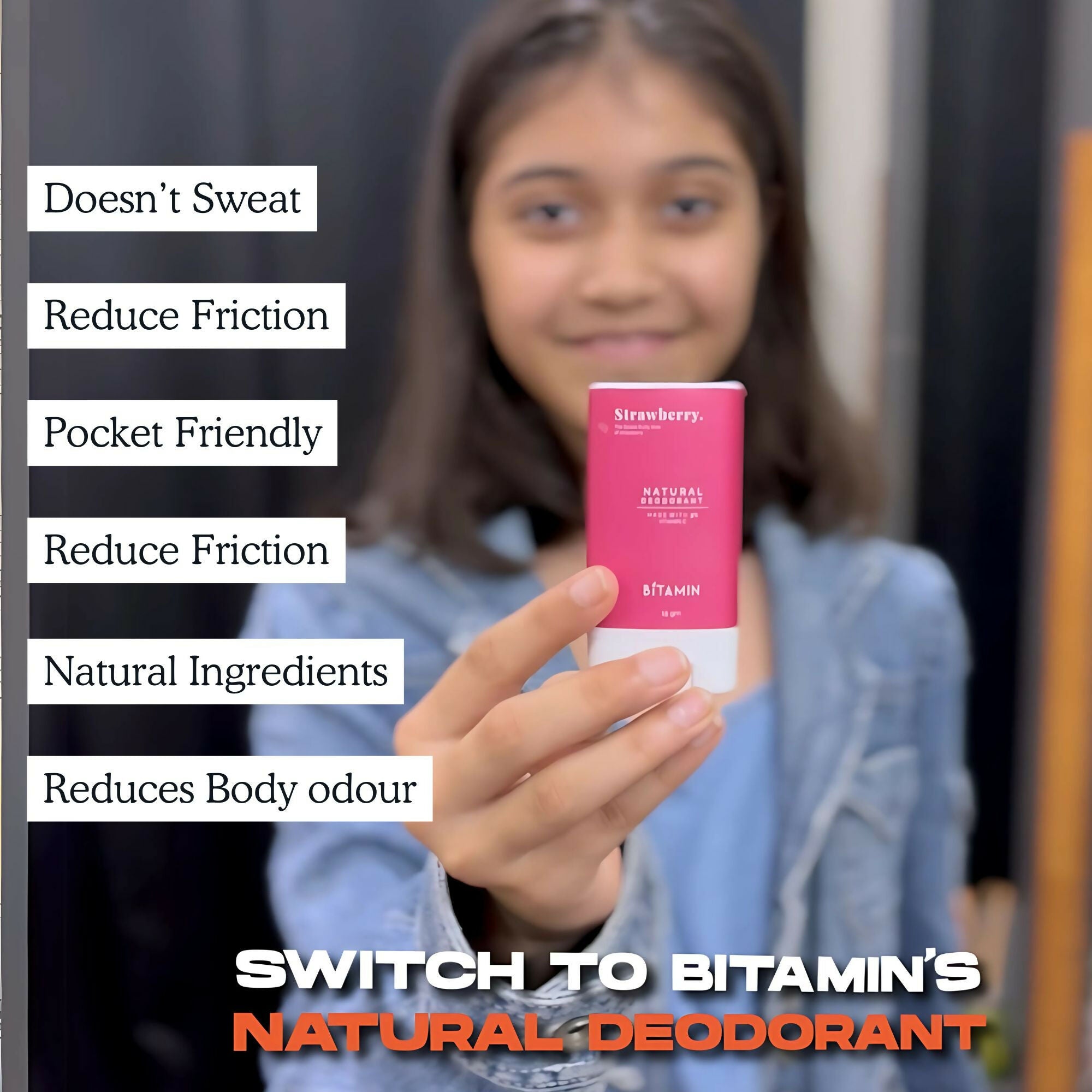 Bitamin Natural Strawberry, Cotton Vanilla, Peach Deodorant Teens