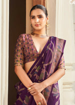 Thumbnail for Monjolika Fashion Silk Blend Purple Printed Saree - Distacart
