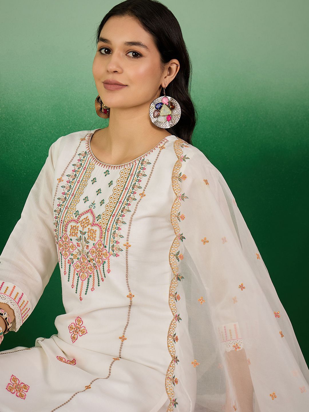 Sangria Embroidered Kurta With Trouser & Dupatta - Distacart