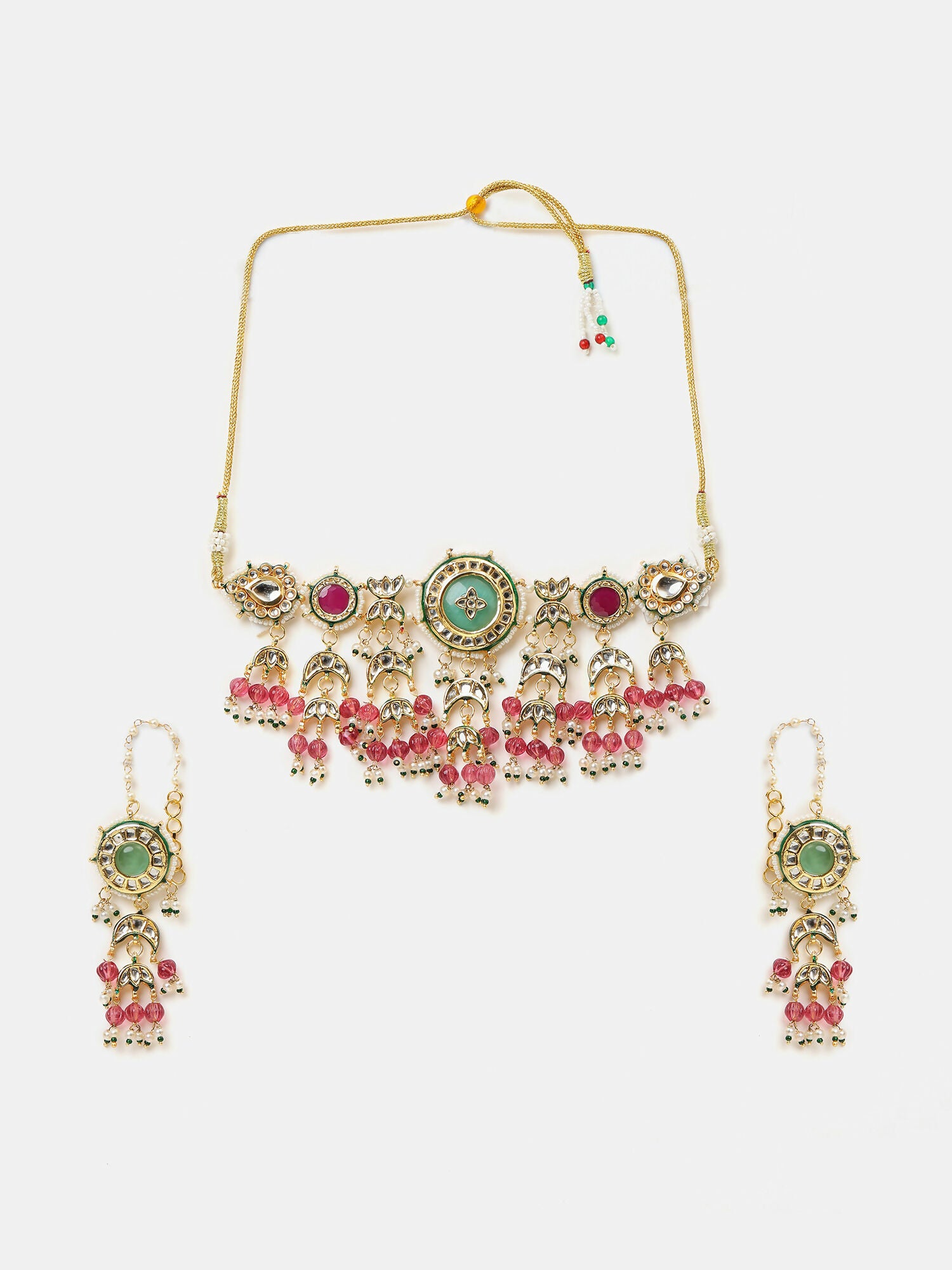Ruby Raang Kundan Emerald Bloom Necklace With Matching Earrings - Distacart