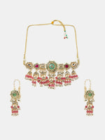 Thumbnail for Ruby Raang Kundan Emerald Bloom Necklace With Matching Earrings - Distacart