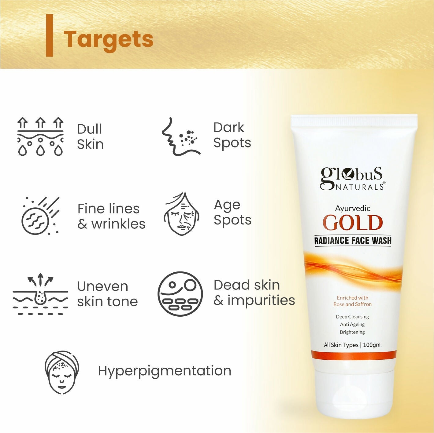 Globus Naturals Gold Radiance Anti Ageing & Brightening Face Wash
