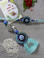 Thumbnail for NVR Women & Men Set of 2 Blue Evil Eye & Beaded Bhaiya Bhabi Rakhi With Roli Chawal - Distacart