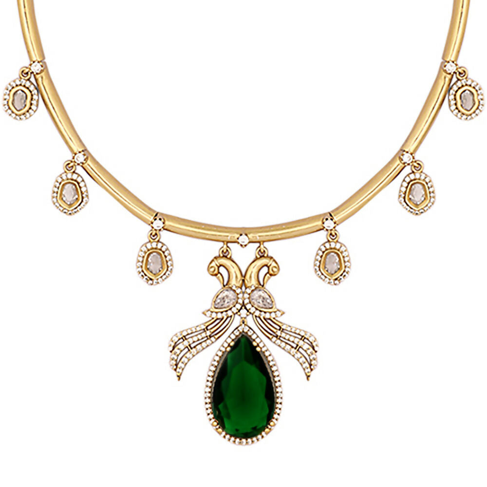 Nuyug 18K Gold Plated Pear Drop Emerald Edge Necklace Set