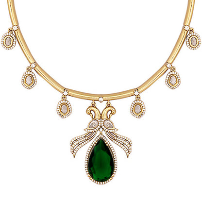 Nuyug 18K Gold Plated Pear Drop Emerald Edge Necklace Set - Distacart