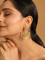 Thumbnail for Nuyug 18k Gold-Plated American Diamonds Studded Contemporary Shaped Dangler Earrings