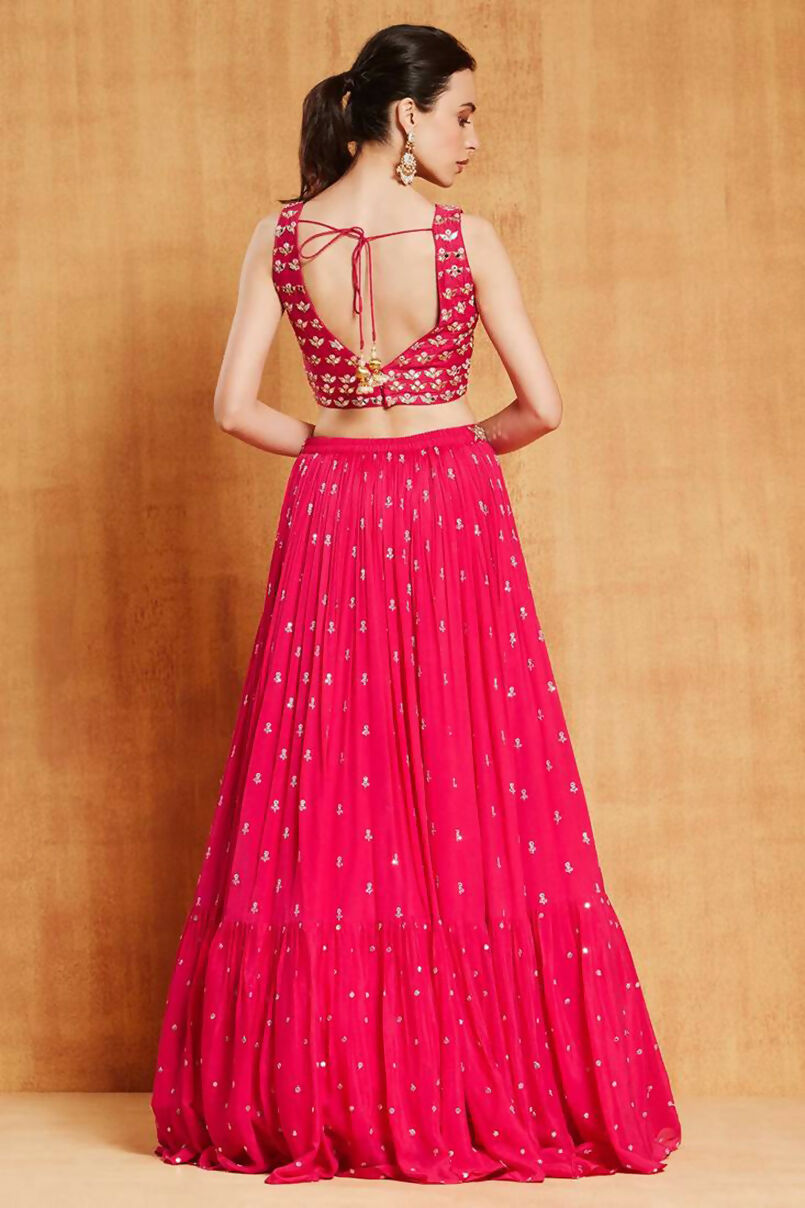 Jyoti Fashion Graceful Rani Pink Sequence with Zari Embroidered Faux Georgette Lehenga Choli with Dupatta - Distacart