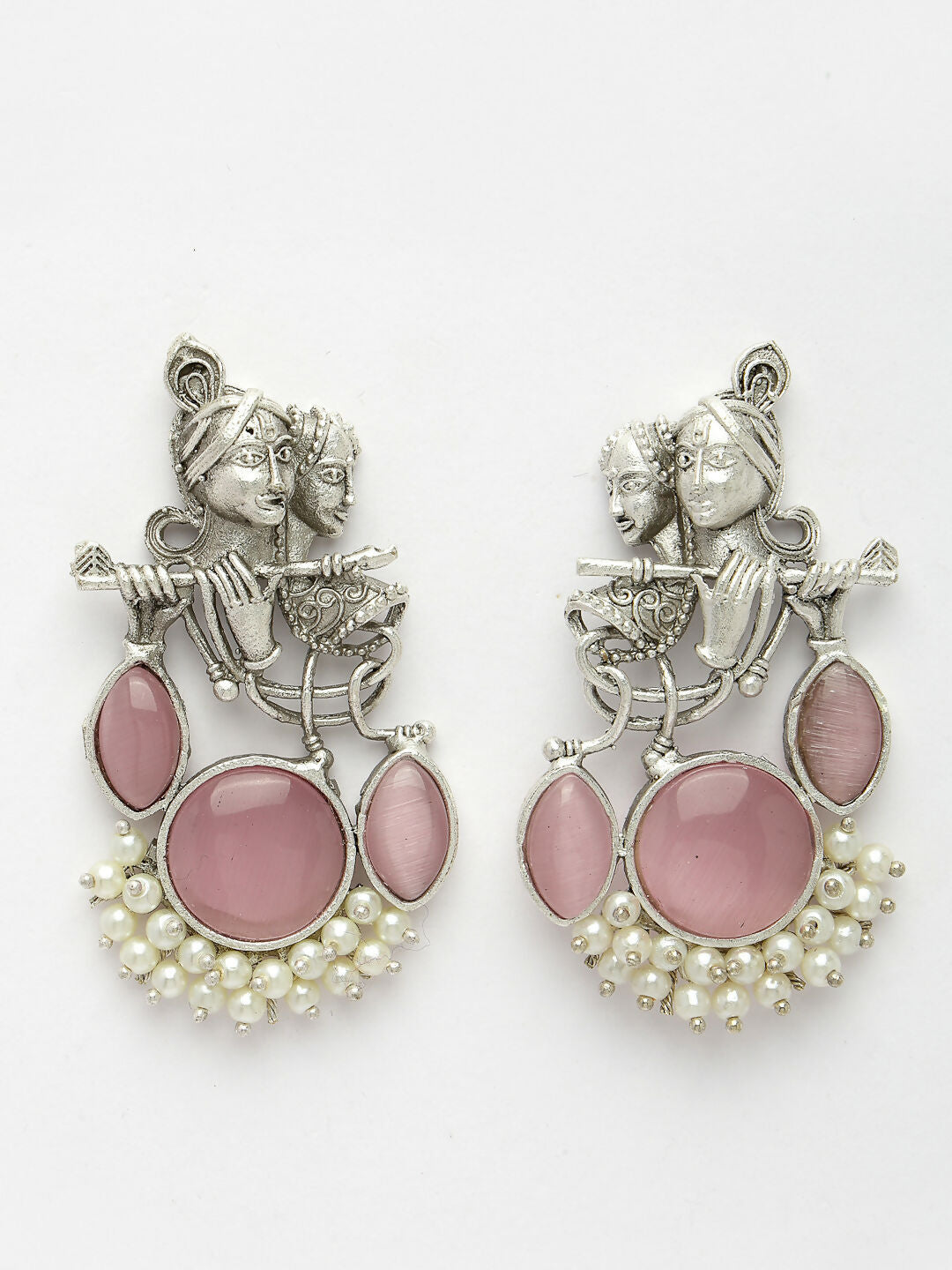 NVR Women's Silver-Plated Artificial Stones and Beads Radha Krishna Drop Earrings - Distacart