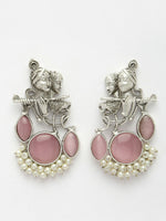 Thumbnail for NVR Women's Silver-Plated Artificial Stones and Beads Radha Krishna Drop Earrings - Distacart