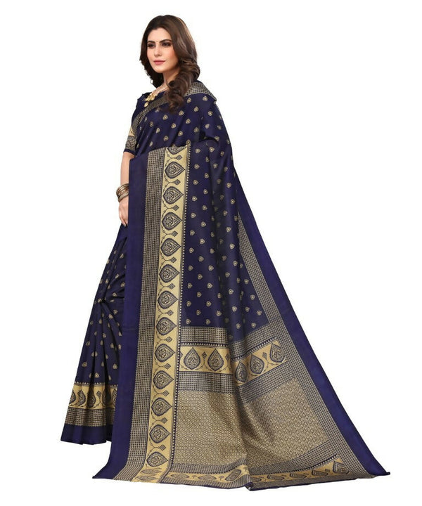 Vamika Navy Blue Printed Art Silk Saree - Distacart