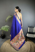 Thumbnail for Joban Fashion Royal Blue Butti Woven Soft Lichi Silk Paithani Saree - Distacart