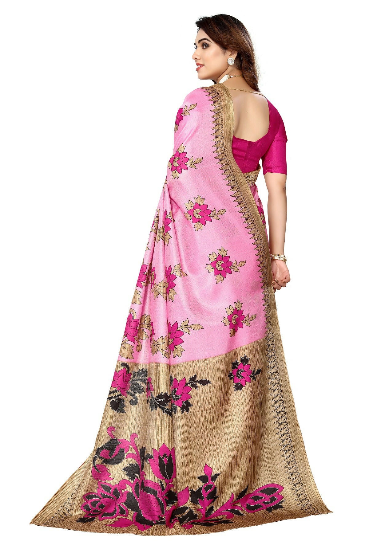 Vamika baby pink Printed Art Silk Saree - Distacart