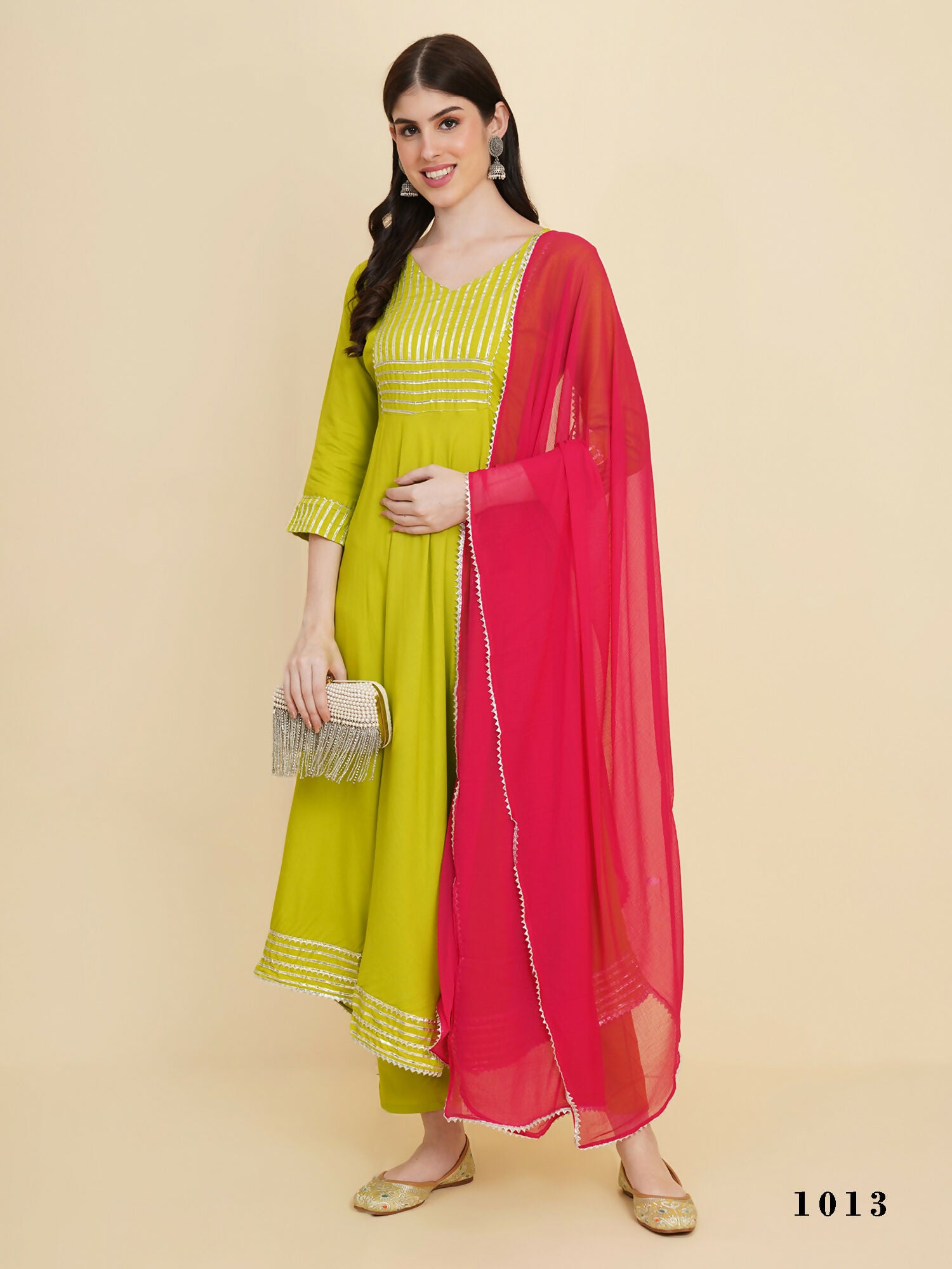 Designer Stylish lime green Cotton Stitched Suit With Dupatta - Tanisha - Distacart