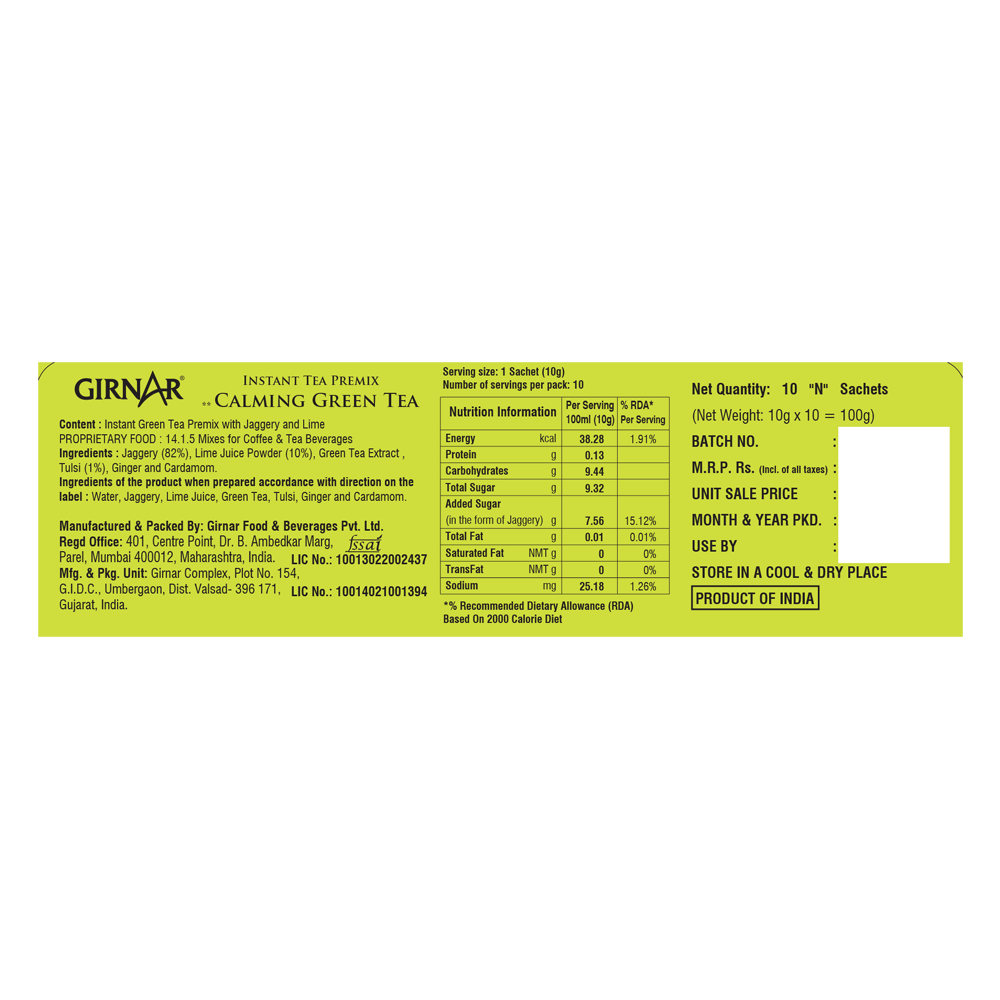 Girnar Instant Premix Calming Green Tea