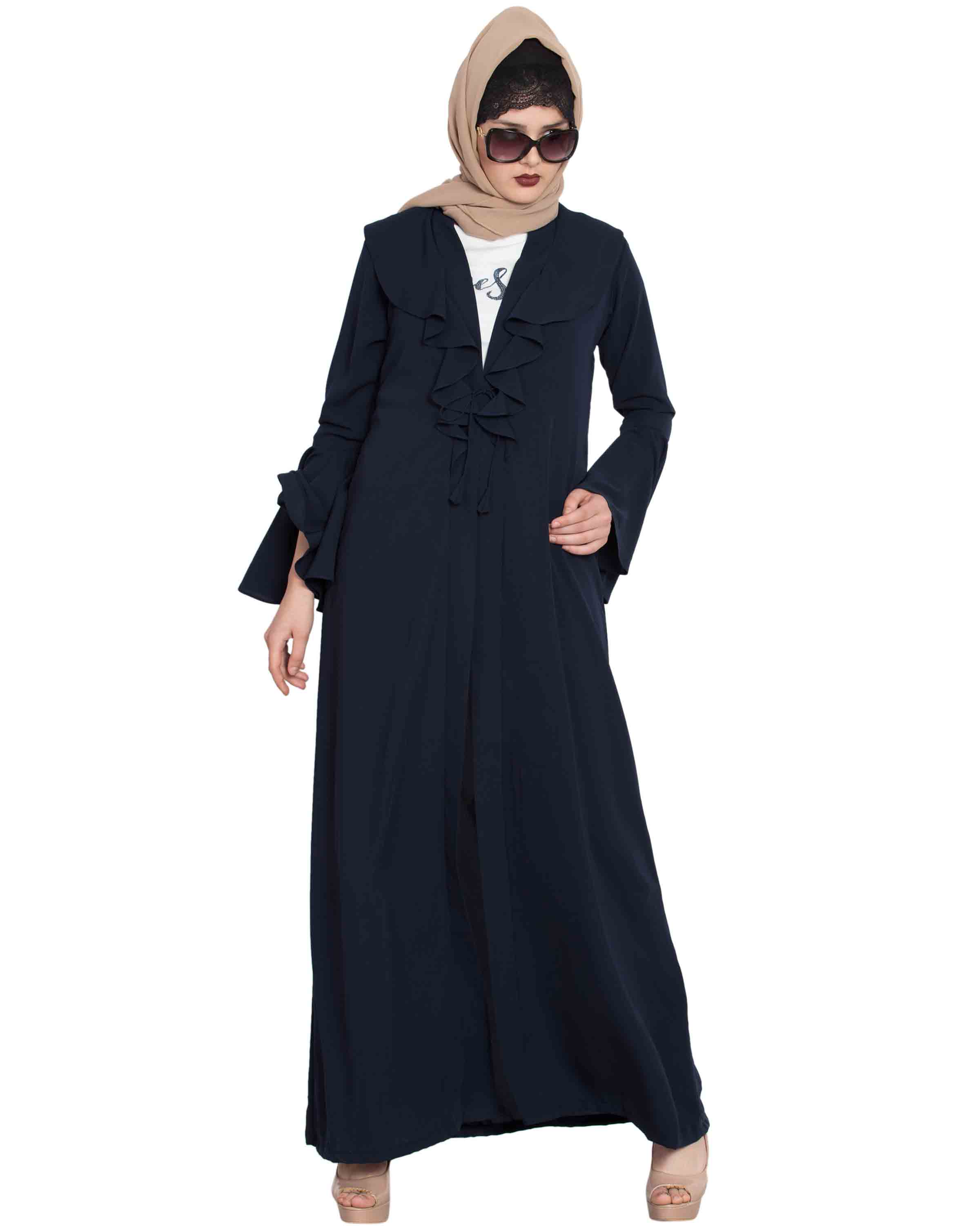 Bashariya Long Cardigan With Bell Sleeves Without Inner Abaya NavyBlue