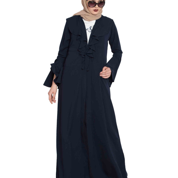Bashariya Long Cardigan With Bell Sleeves Without Inner Abaya NavyBlue