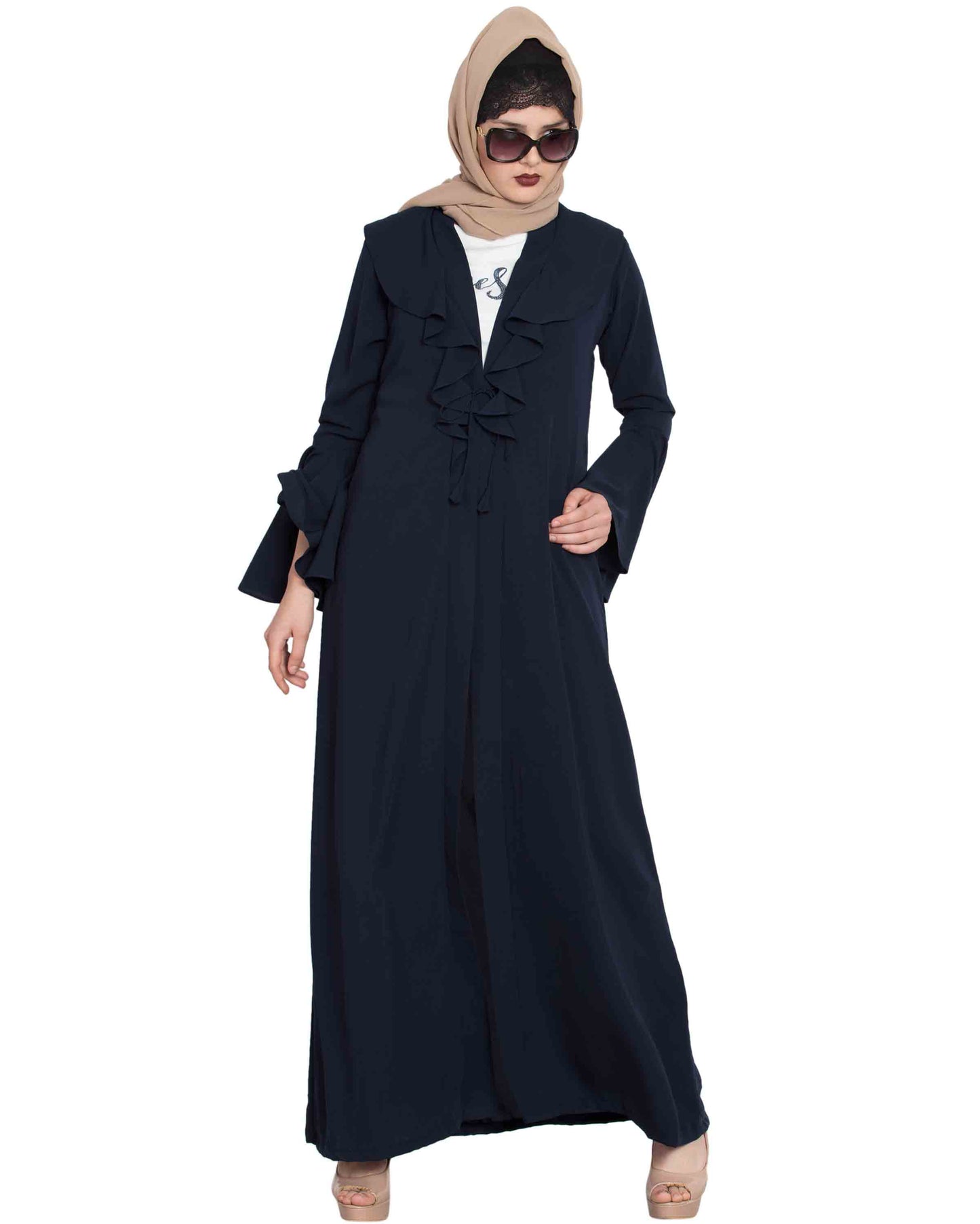 Bashariya Long Cardigan With Bell Sleeves Without Inner Abaya NavyBlue - Distacart