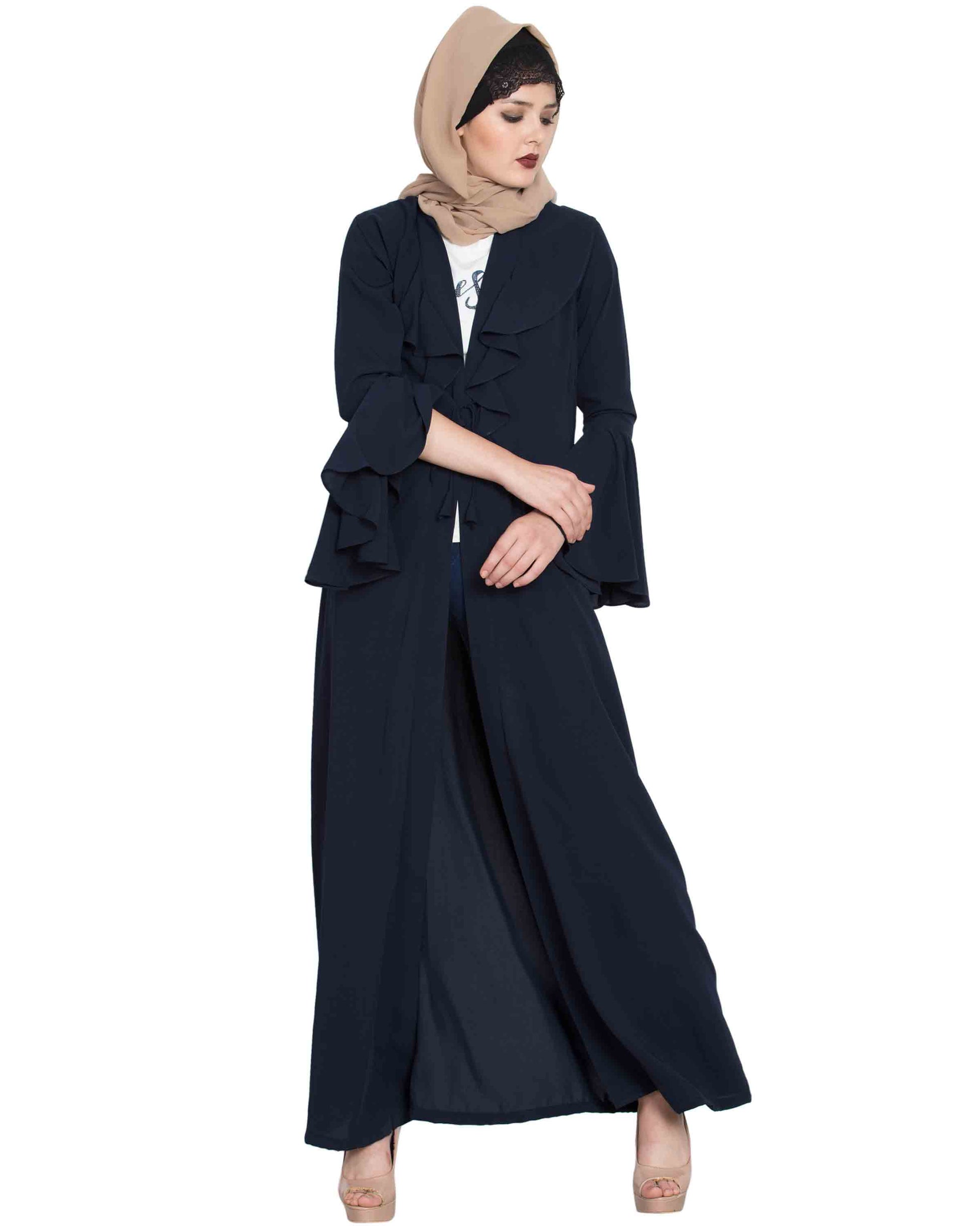 Bashariya Long Cardigan With Bell Sleeves Without Inner Abaya NavyBlue - Distacart