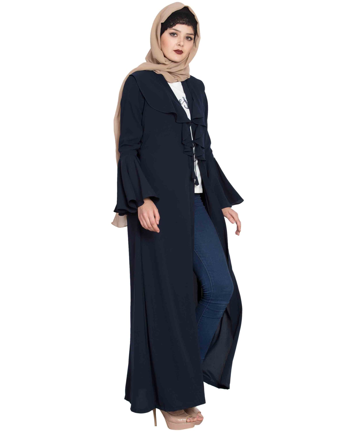 Bashariya Long Cardigan With Bell Sleeves Without Inner Abaya NavyBlue - Distacart