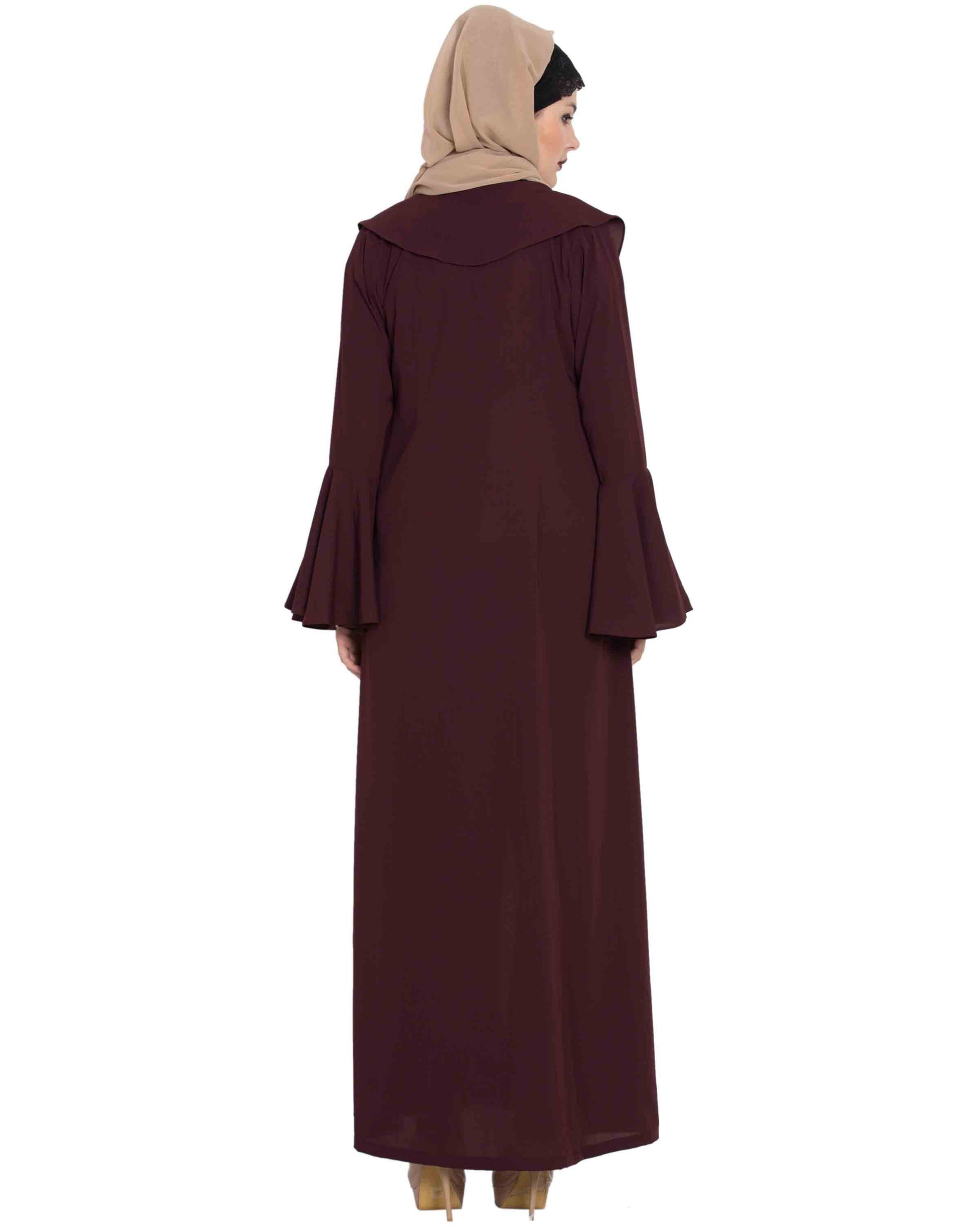 Bashariya Long Cardigan With Bell Sleeves Without Inner Abaya - Wine - Distacart