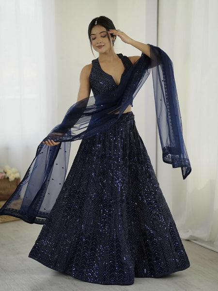 Aastha Fashion Blue Net Designer Wedding Wear Lehenga Choli