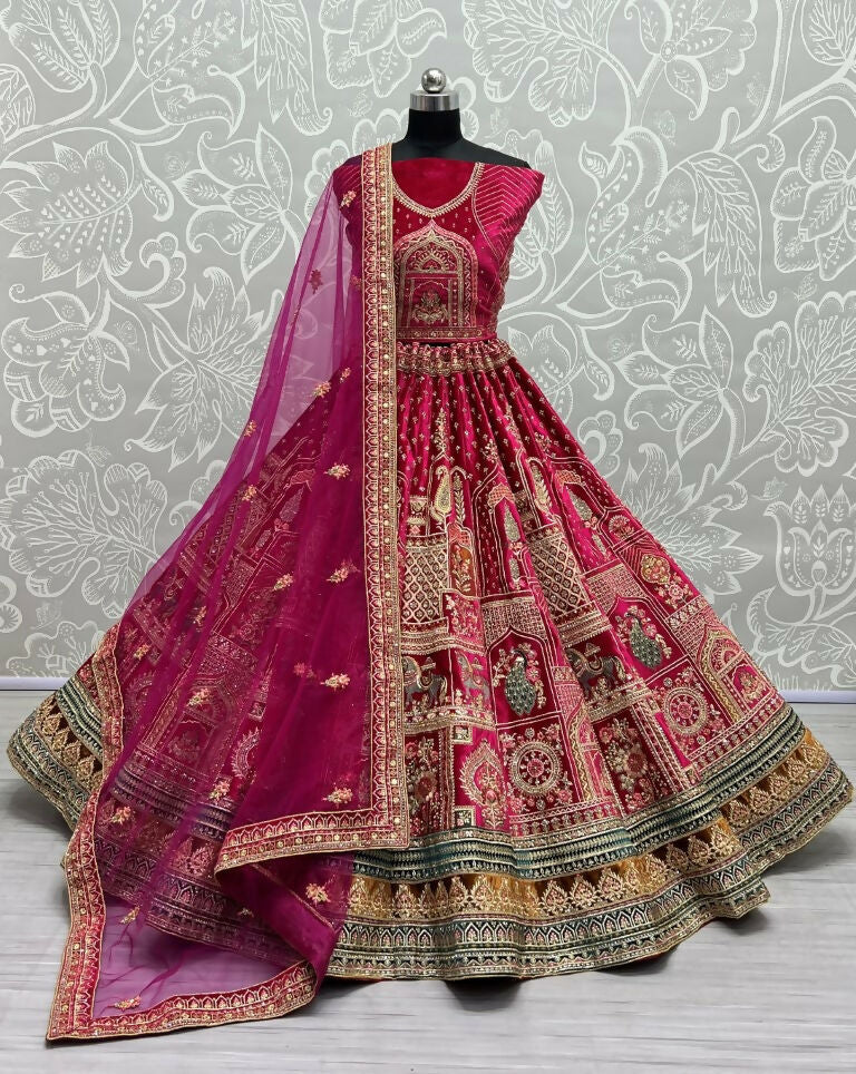 Jyoti Fashion Women's Rani Pink Velvet Fancy Dori & Sequins with Multi Thread Embroidered with Diamond Work Wedding Lehenga Choli - Distacart