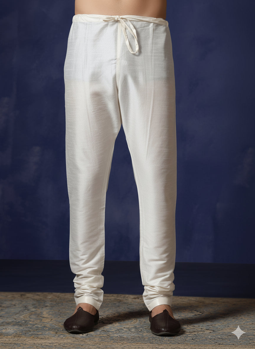 Zavaya White Plain Dupion Silk Churidar - Dista
