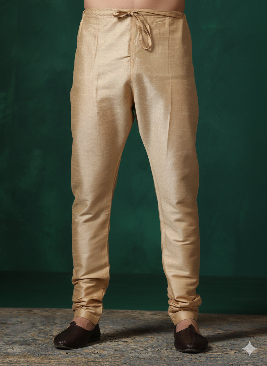 Zavaya Beige Plain Dupion Silk Churidar - Dista