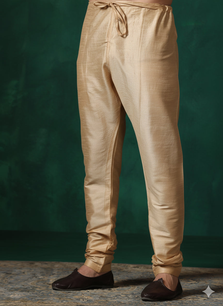Zavaya Beige Plain Dupion Silk Churidar - Dista