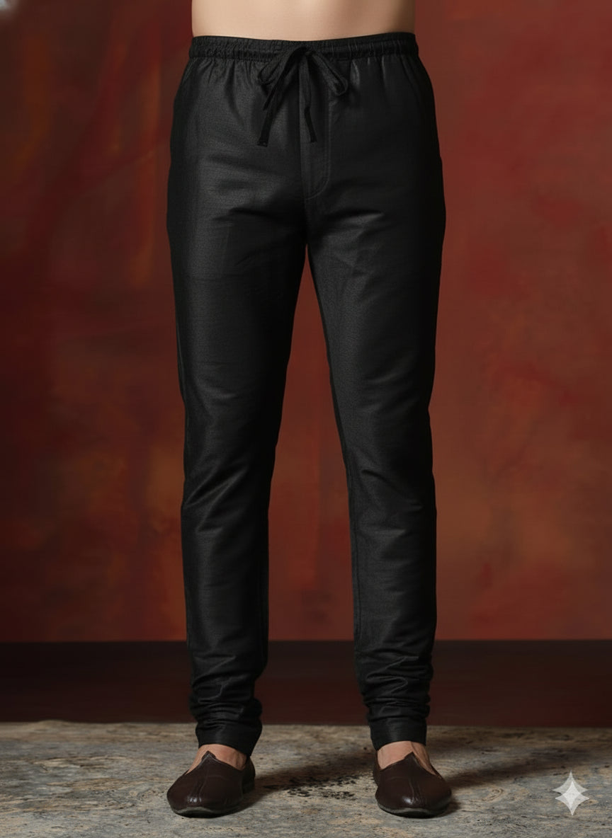 Zavaya Black Plain Dupion Silk Churidar - Dista