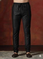 Thumbnail for Zavaya Black Plain Dupion Silk Churidar - Dista