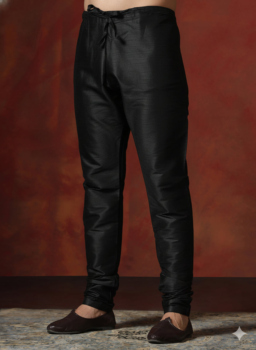 Zavaya Black Plain Dupion Silk Churidar - Dista