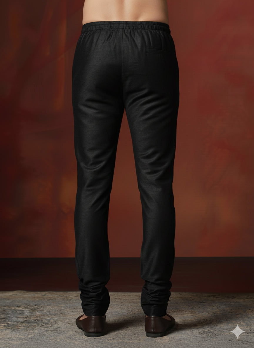 Zavaya Black Plain Dupion Silk Churidar - Dista